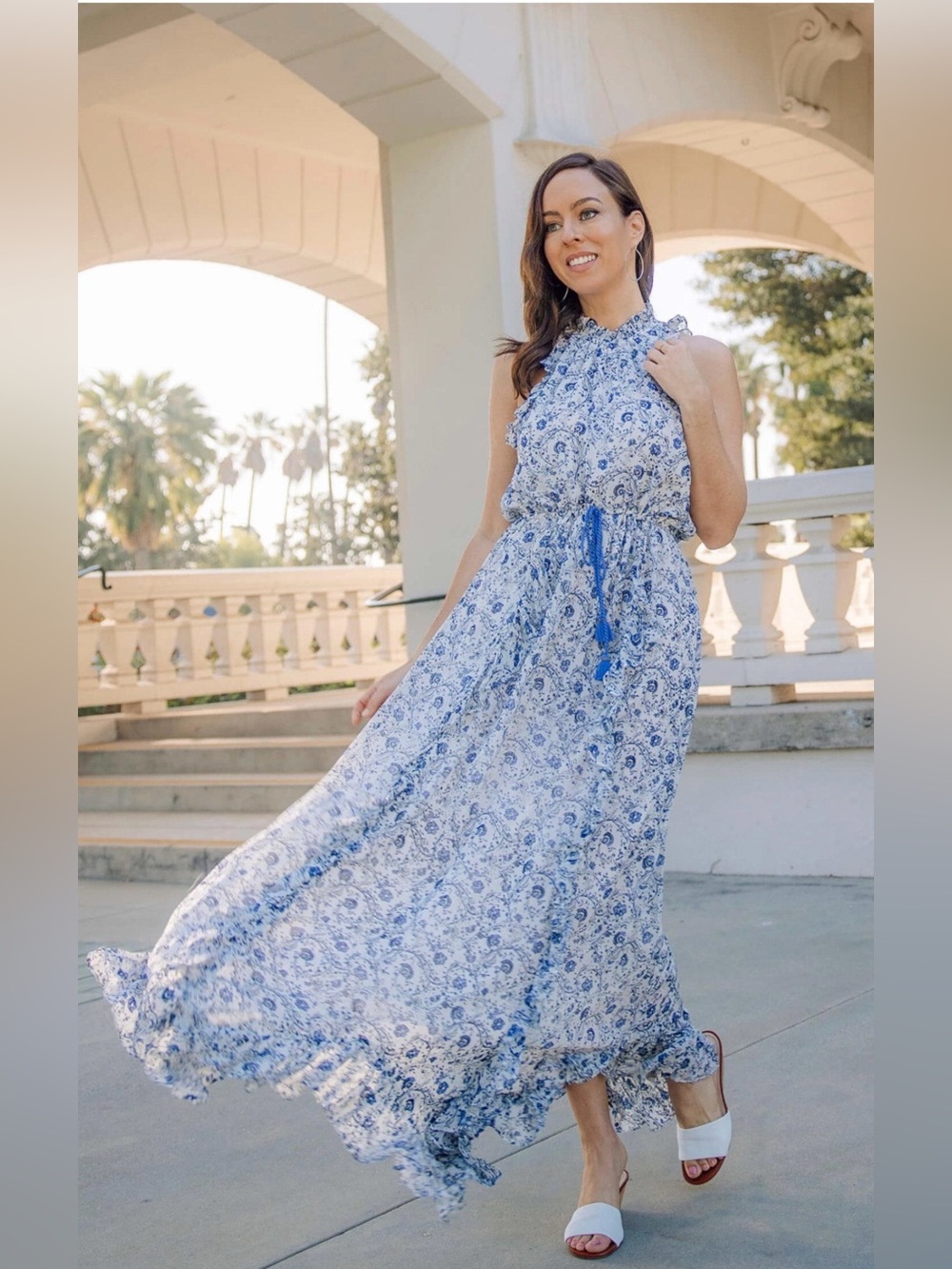 SAYLOR Blue Floral Maxi Dress with Ruffle Halter